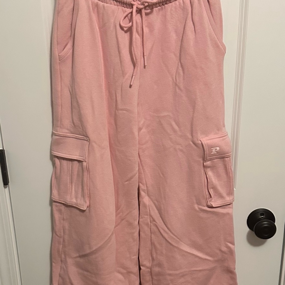 PINK Victoria's Secret Light Pink Fleece Cargo Joggers